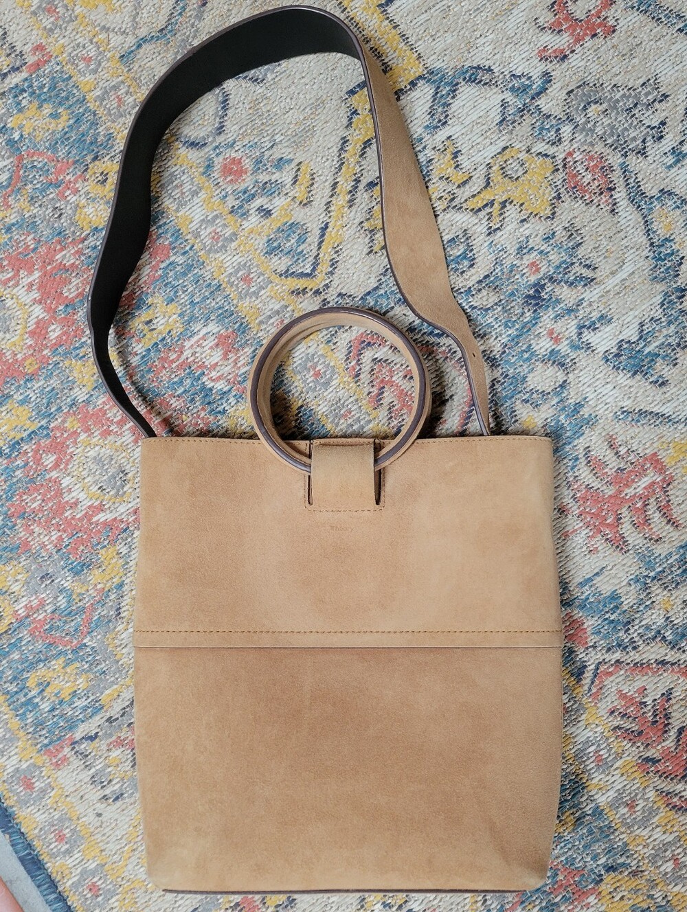 Theory Tan Suede Mini Hoop Tote Bag